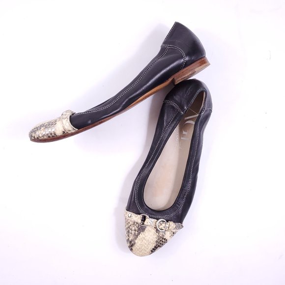 Attilio Giusti Leombruni Shoes - AGL Black Cap Toe Snakeskin Buckle Flats